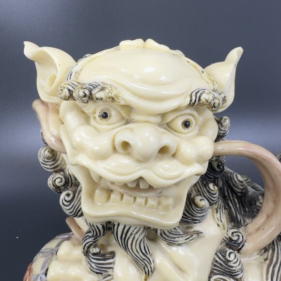 Vintage Chinese Guardian Lion Sculpture Signed Foo Dog Fu Foo Dog Playing Ball - Picture 7 of 16
